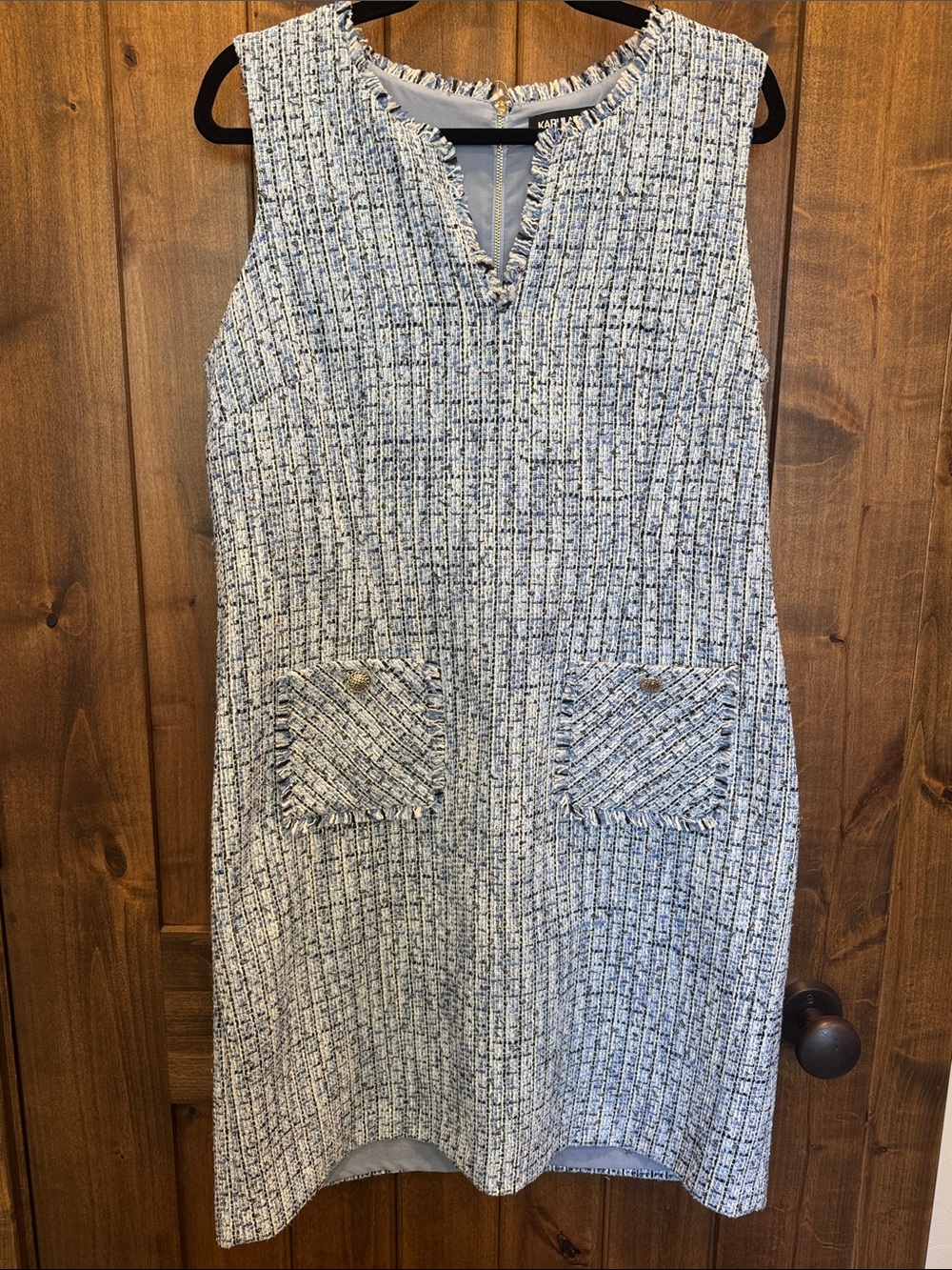 Karl Lagerfeld Tweed Shift Dress with Pocket Details